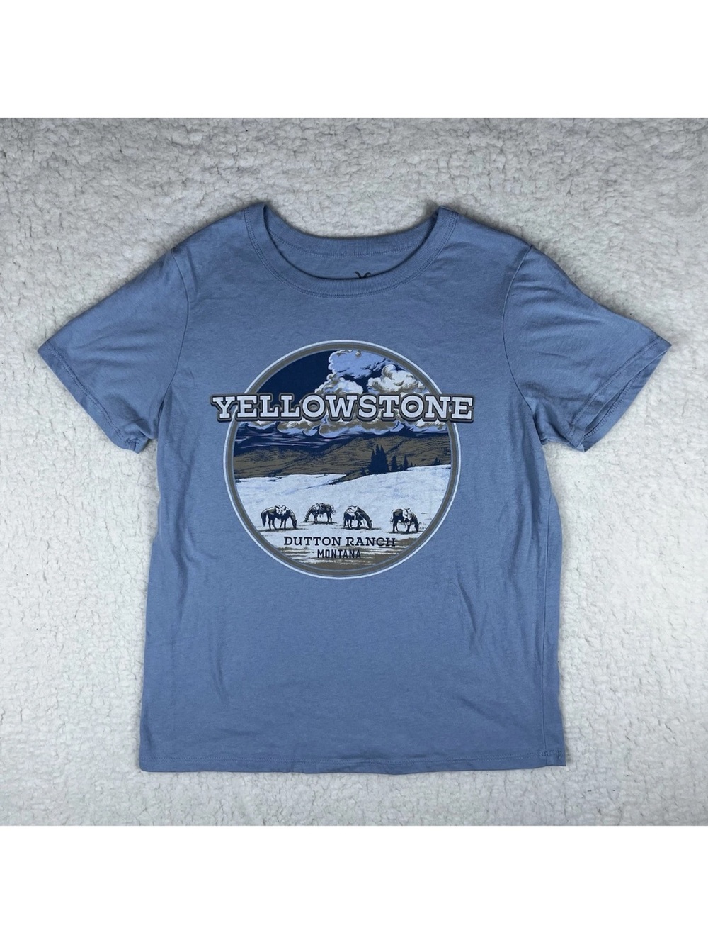 Yellowstone TV Show Womens Small Blue Graphic Tshirt Cropped Paramount Plus